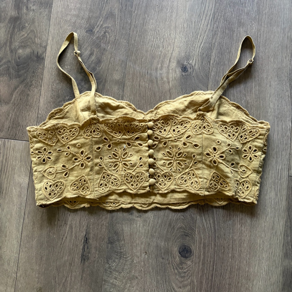 Madewell Eyelet Linen-Blend Crop Tank Top size 8 - Picture 5 of 7